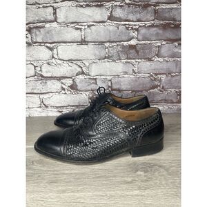 Magnanni Black Leather Basketweaves Woven Lace Dress Shoes Men’s Sz 8.5M US/42EU